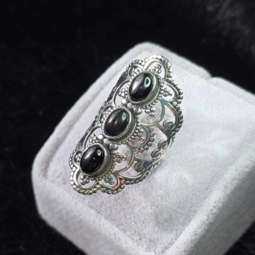 Siyah Onmix Taşlı 925 Ayar Gümüş Yüzük