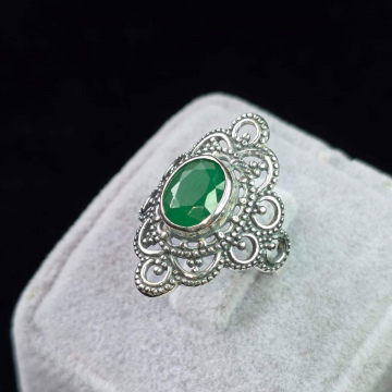 925 AYAR KADIN GUMUS YÜZÜK YESIL AKIK TASLI