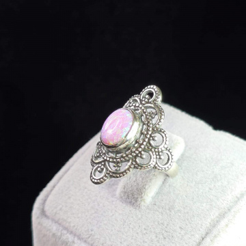 Pembe Opal Taşlı 925 Ayar Gümüş Yüzük Müstesna Modeli
